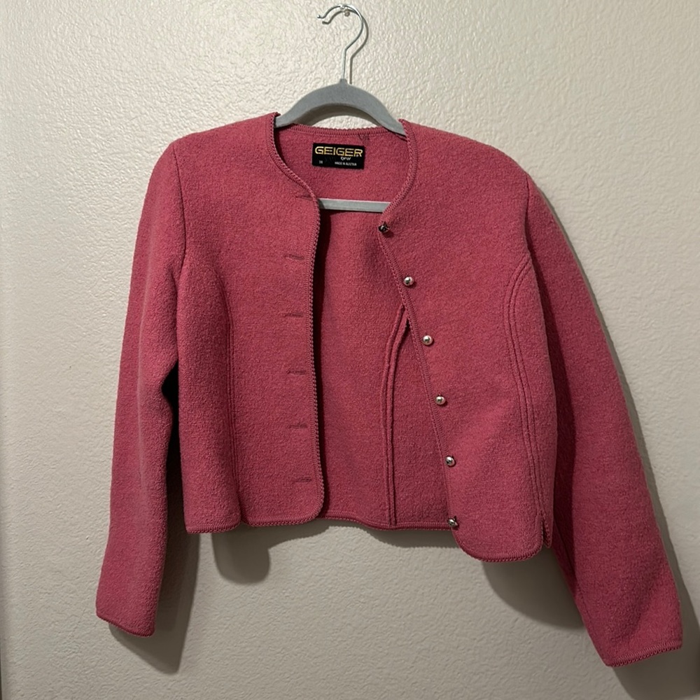 Vintage Pink Boiled Wool Jacket Geiger Tyrol Austria Size 38 Beautiful Quality